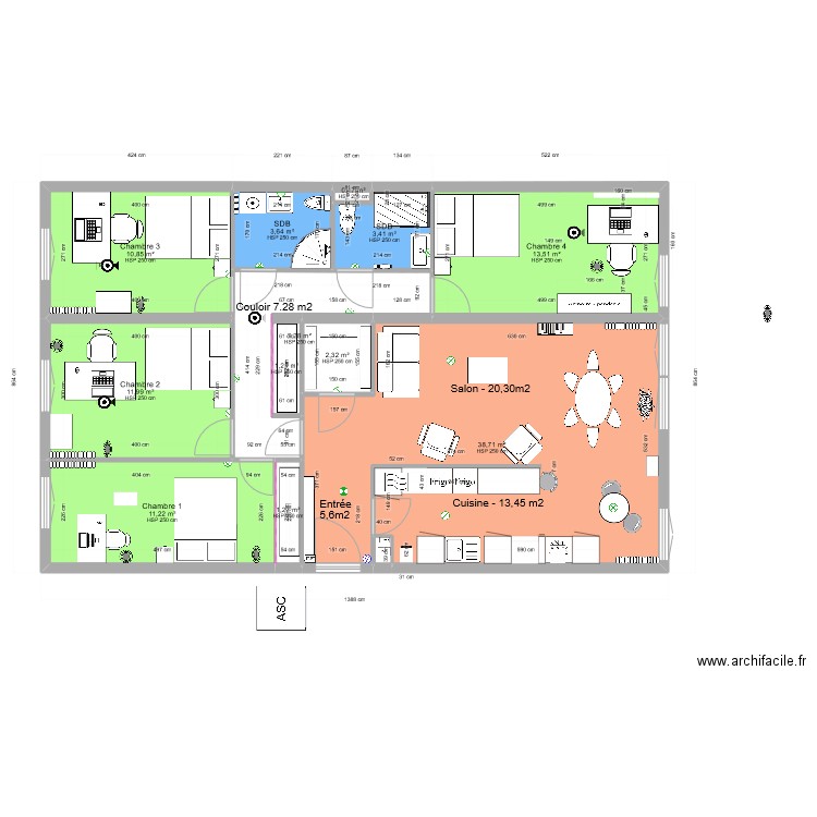 appart v7 avec meubles. Plan de 13 pièces et 106 m2