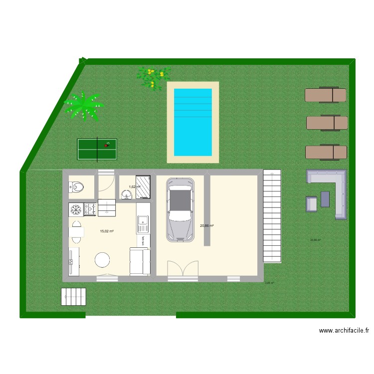 italien. Plan de 3 pièces et 38 m2