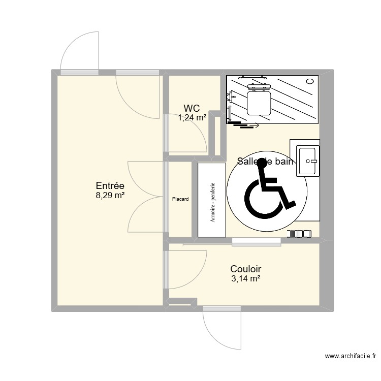 SDB ADAPTATION PMR. Plan de 7 pièces et 19 m2