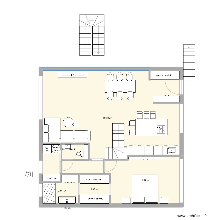 GRAND DUPLEX MODELE 2. Plan de 4 pièces et 83 m2