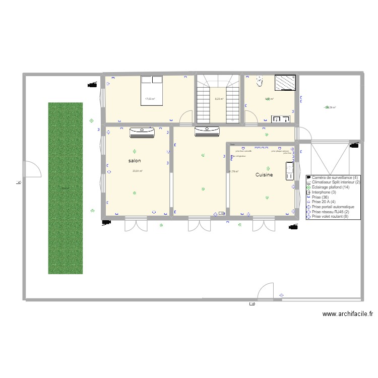 plan rez de chaussé plomberie . Plan de 6 pièces et 116 m2