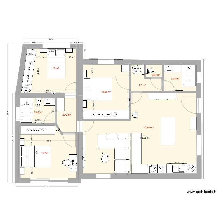 extension 3 chambres 6. Plan de 9 pièces et 78 m2