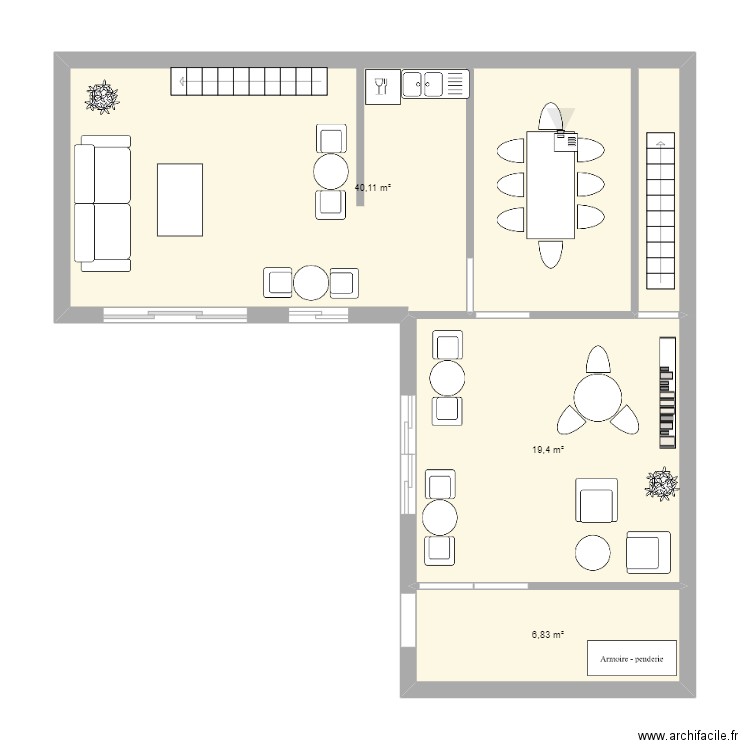 Rdc Champo. Plan de 3 pièces et 66 m2