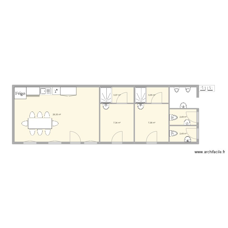 PZ avec salle de pause. Plan de 7 pièces et 52 m2