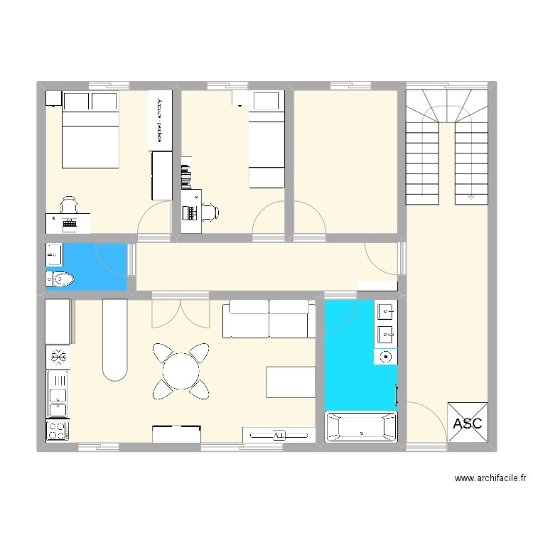 Maison (1er). Plan de 8 pièces et 85 m2