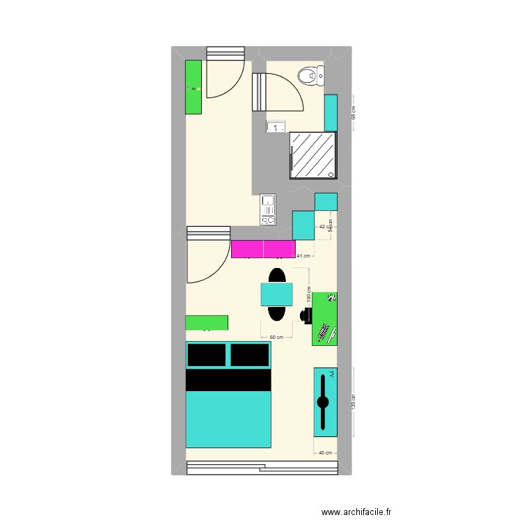 studio FG. Plan de 2 pièces et 19 m2