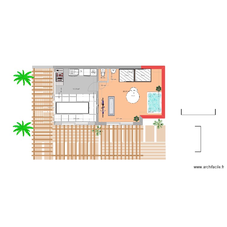 spa un jour peut etre V1. Plan de 2 pièces et 44 m2