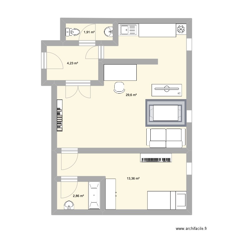 Dijonxe. Plan de 5 pièces et 52 m2