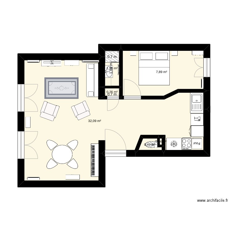 Maison cours 1 archi. Plan de 6 pièces et 42 m2