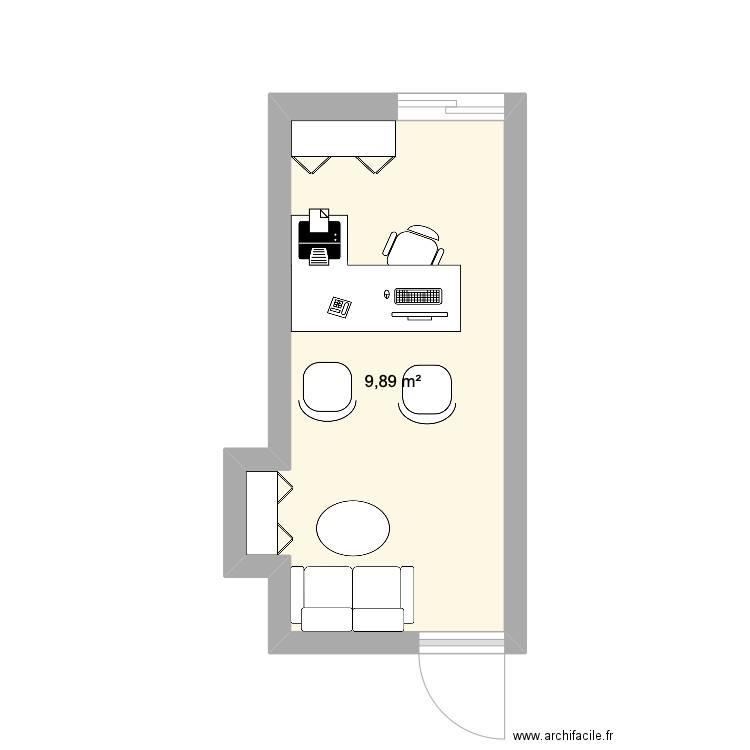 Bureau. Plan de 1 pièce et 10 m2