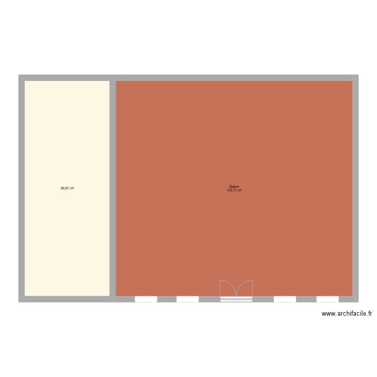 RDC Mur exterieur fenetre facade. Plan de 2 pièces et 151 m2