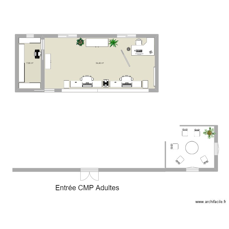 BUREAU CMP . Plan de 2 pièces et 42 m2