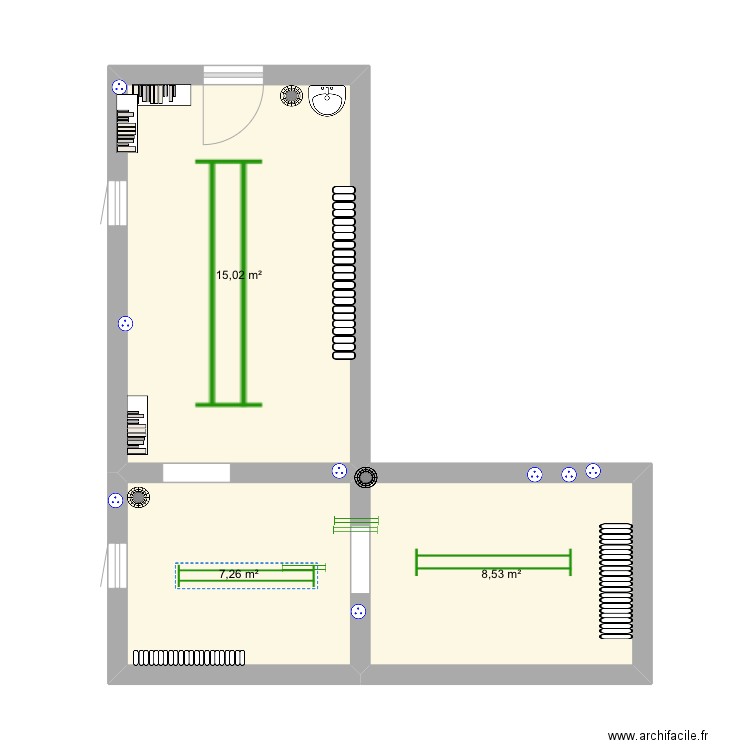 Bibliothèque, travail à yasmina. Plan de 3 pièces et 31 m2