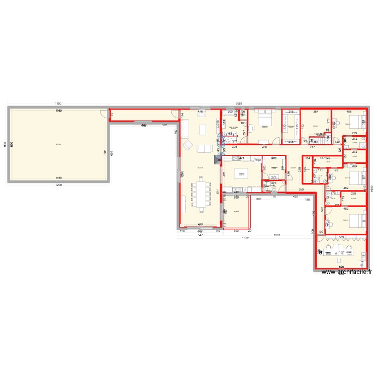 MONDRECOURT 2 sans garage et raccordement hangar. Plan de 24 pièces et 706 m2