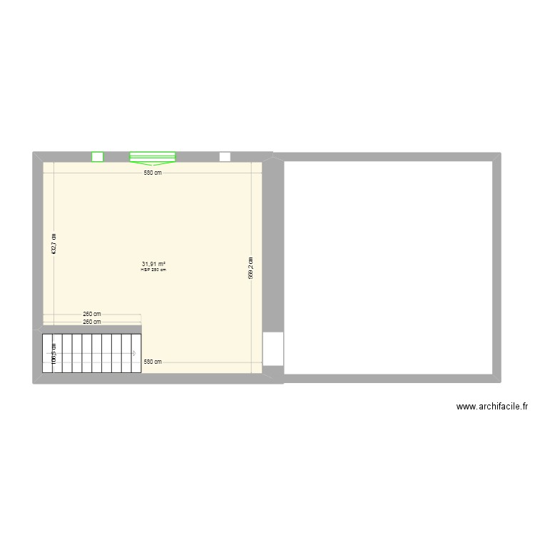 Cacahuete. Plan de 1 pièce et 32 m2