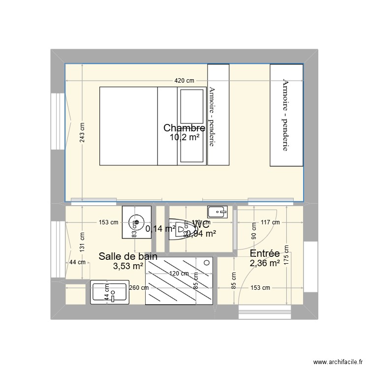 ANCIEN QUAI 1. Plan de 5 pièces et 17 m2