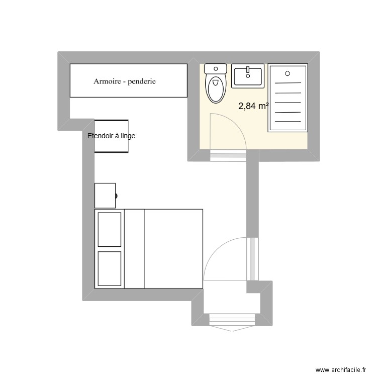 Chambre SDB. Plan de 1 pièce et 3 m2