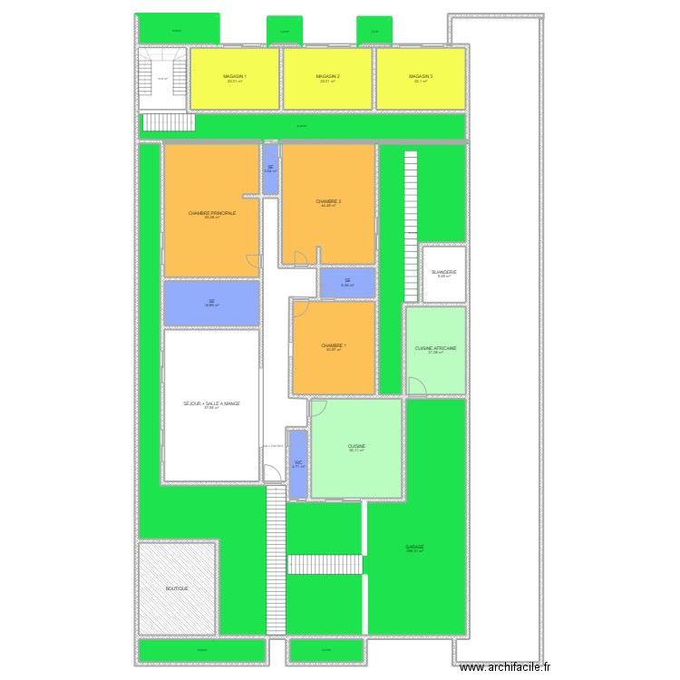 Crocquis plan villa TAO. Plan de 25 pièces et 741 m2