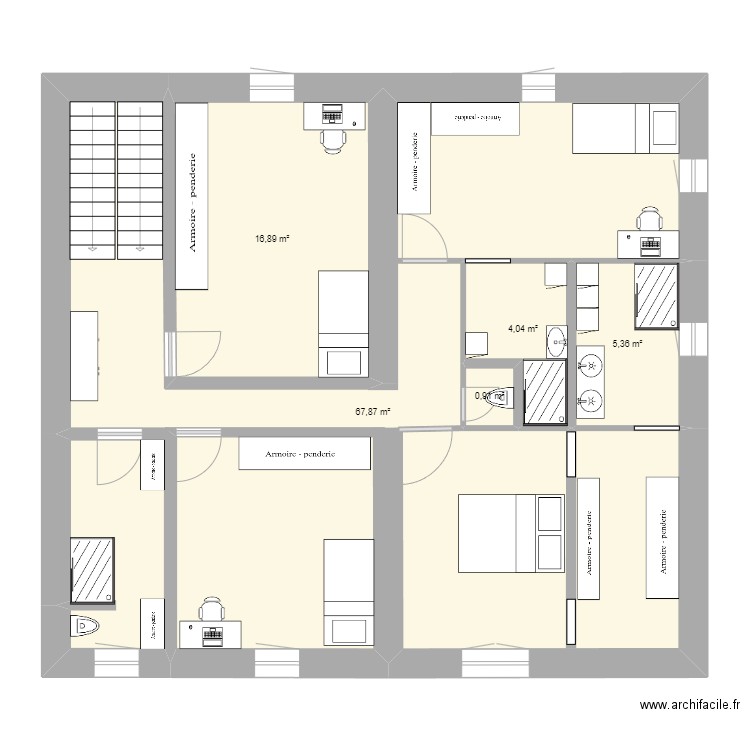 Plan étage. Plan de 5 pièces et 95 m2