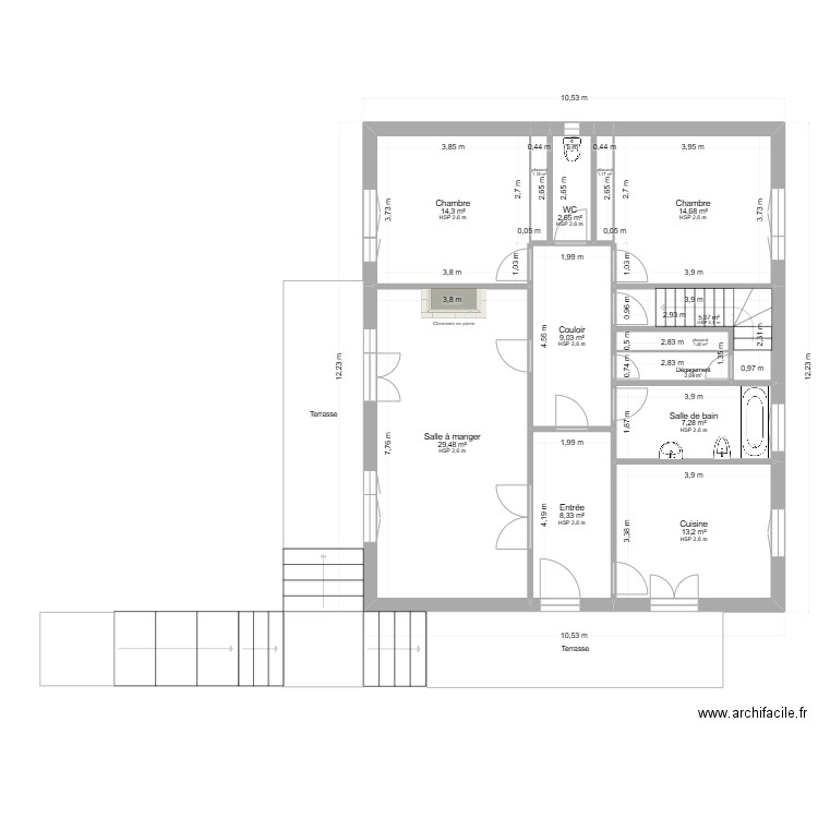 Vuillemey / Bléré RDC. Plan de 22 pièces et 233 m2