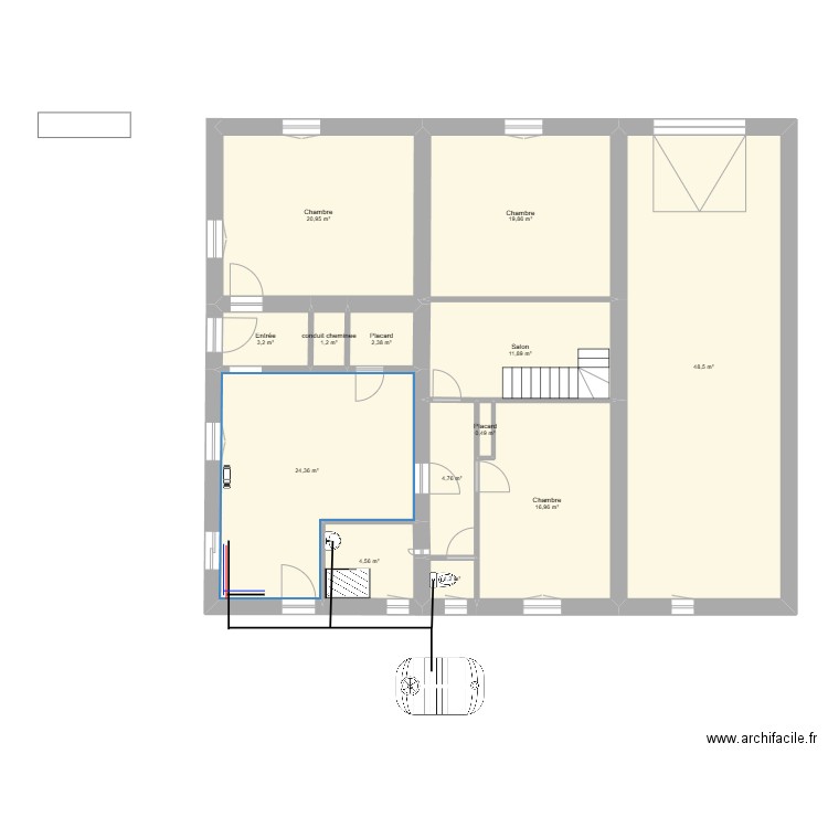 plomberie cuisine. Plan de 13 pièces et 160 m2