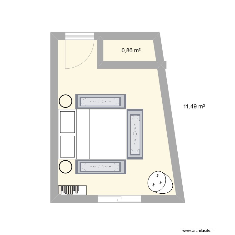 Chambre parentale. Plan de 2 pièces et 12 m2