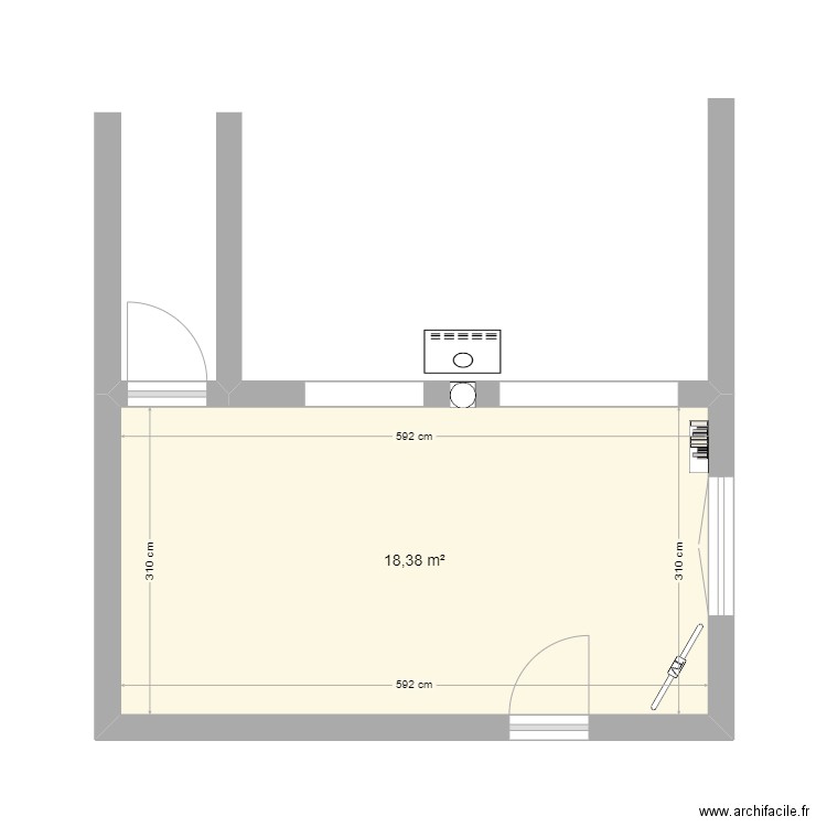 Cuisine travaux nu. Plan de 1 pièce et 18 m2