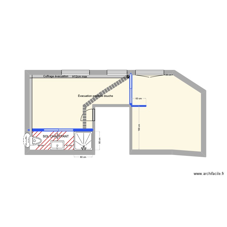 BAT B ÉVACUATION PLOMBERIE. Plan de 3 pièces et 20 m2