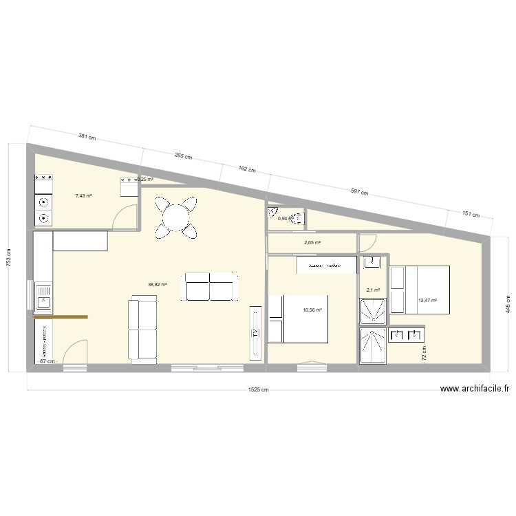 saint martin version3. Plan de 8 pièces et 77 m2