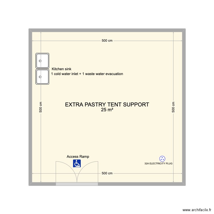 EXTRA PASTRY TENT SUPPORT. Plan de 1 pièce et 25 m2