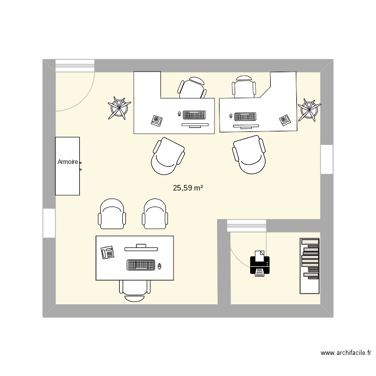 plan du bureau cours de TAOS. Plan de 1 pièce et 26 m2