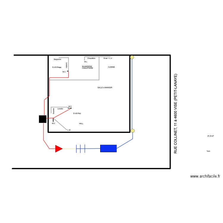 petit langage. Plan de 1 pièce et 42 m2