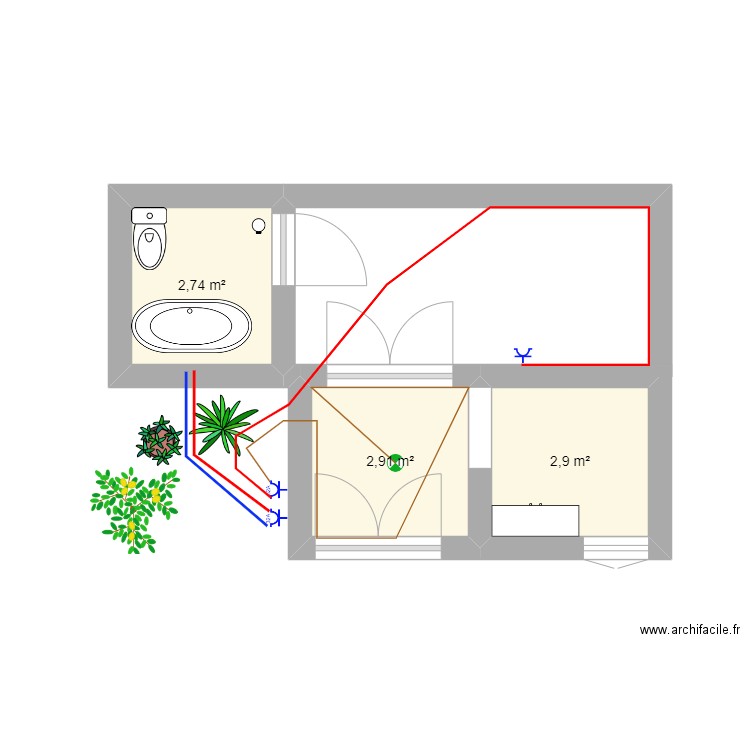 test. Plan de 3 pièces et 9 m2