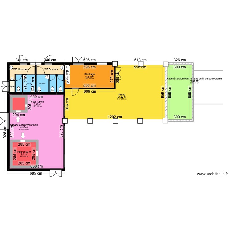 Préau municipal 1.3. Plan de 14 pièces et 186 m2