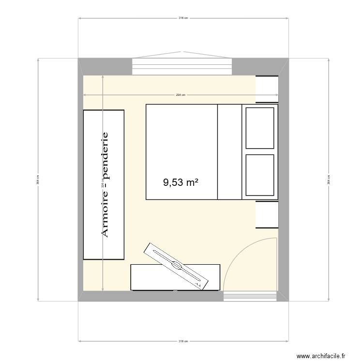 chambre minou. Plan de 1 pièce et 10 m2