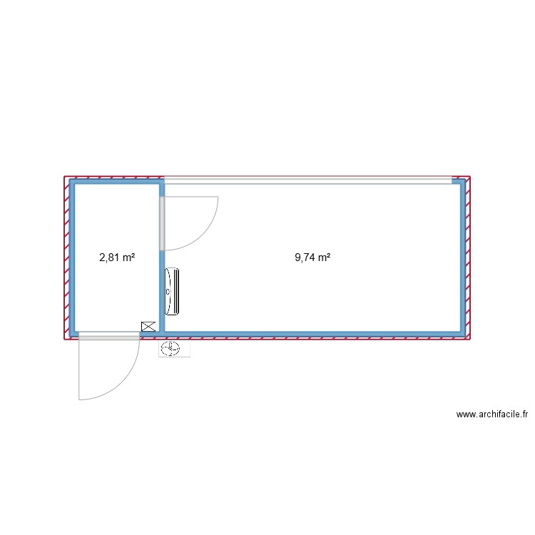 structure polyvalente. Plan de 3 pièces et 26 m2