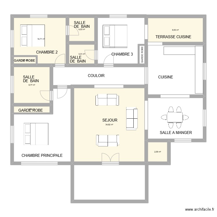 PROJET BOHICON. Plan de 9 pièces et 80 m2