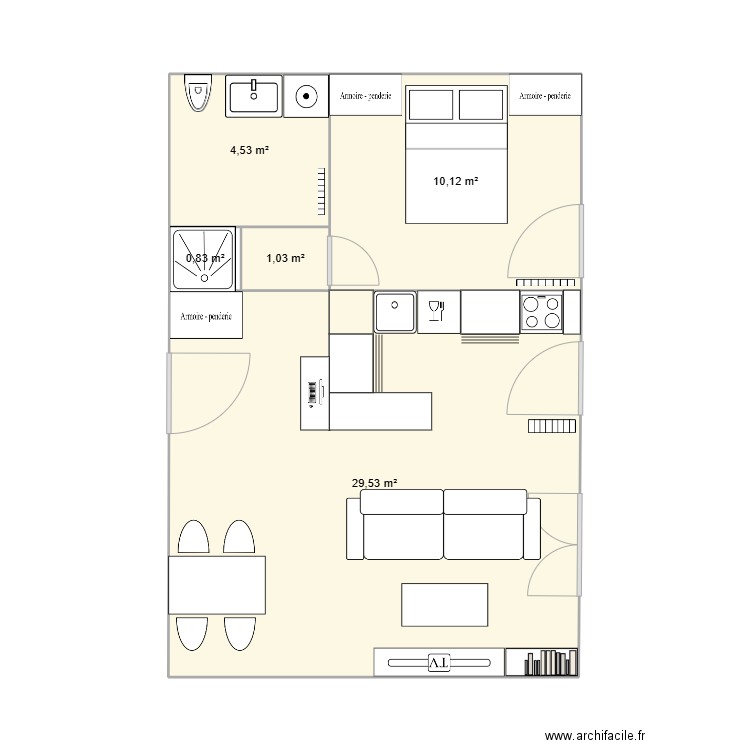 Holtzheim. Plan de 5 pièces et 46 m2