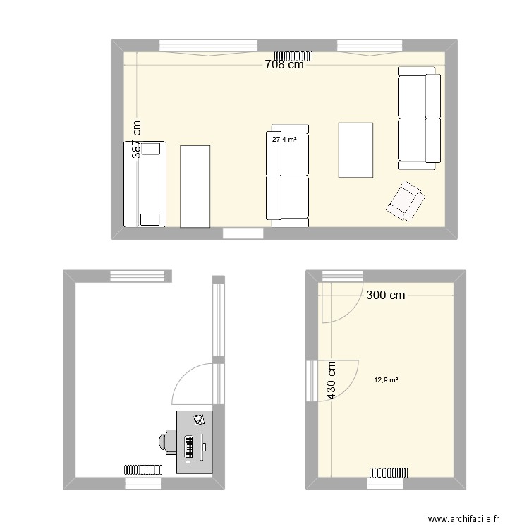 Rosny salon. Plan de 2 pièces et 40 m2