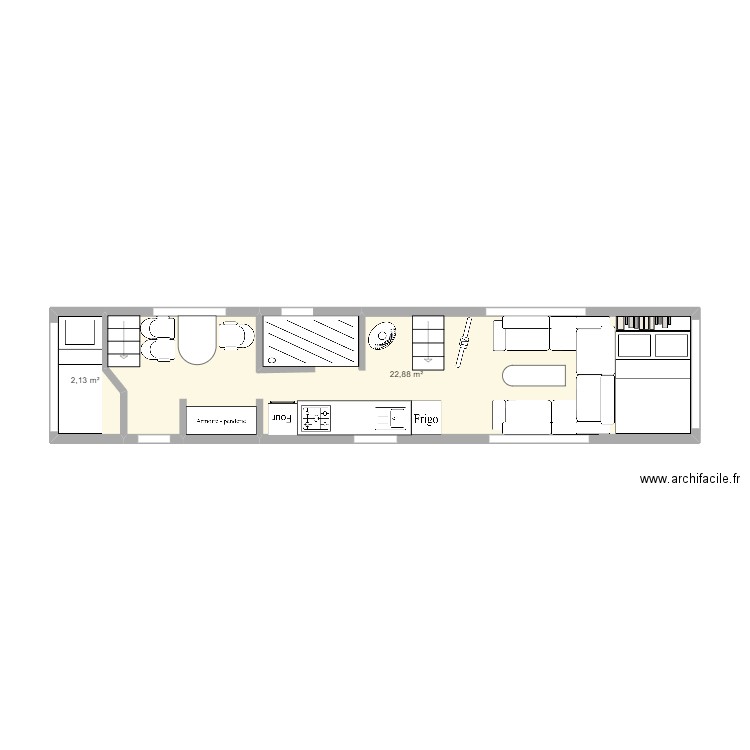 Bus Tour. Plan de 2 pièces et 25 m2