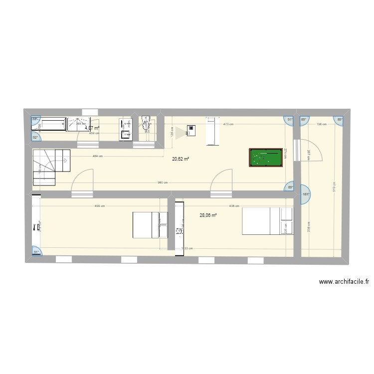 Sarrazac. Plan de 3 pièces et 53 m2