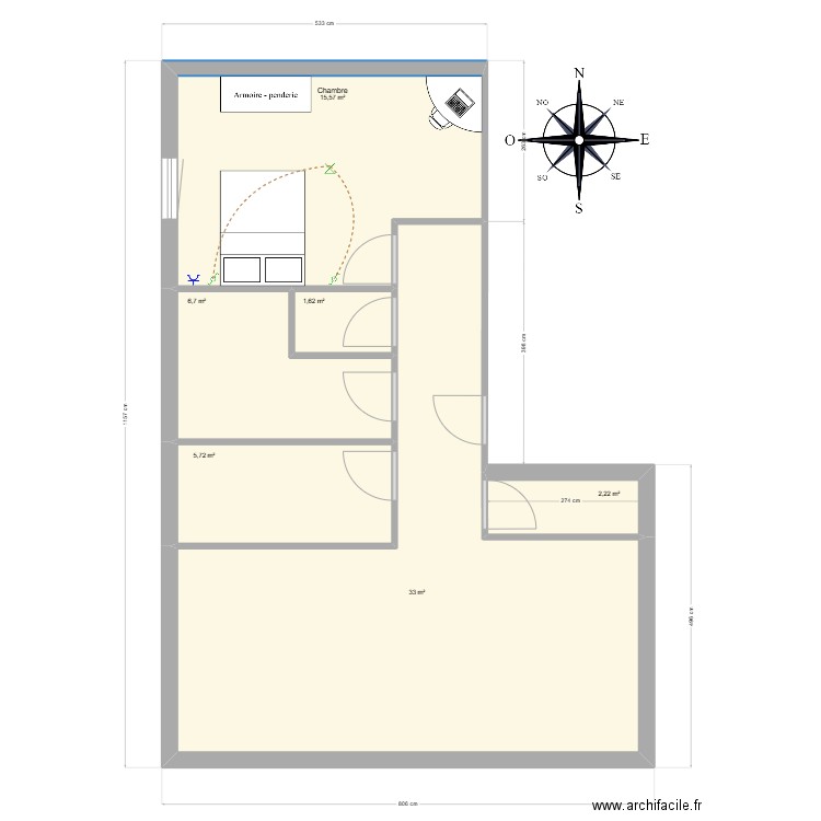 appartement f2 YS. Plan de 6 pièces et 65 m2