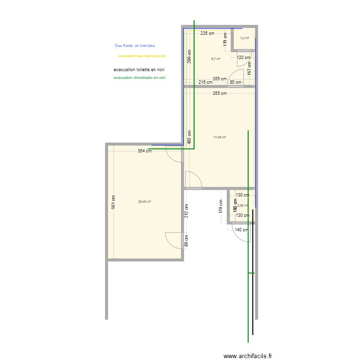 cotes cab plombrie + cotes . Plan de 5 pièces et 50 m2