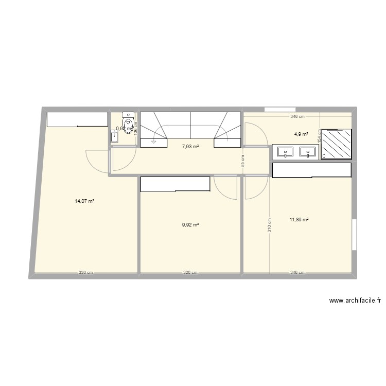 V6_Etage . Plan de 6 pièces et 50 m2