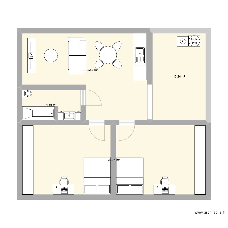 combles. Plan de 4 pièces et 72 m2