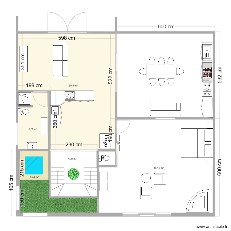 Djounayd. Plan de 5 pièces et 98 m2