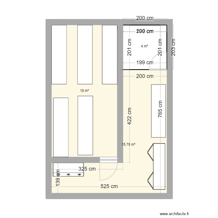 Hangare. Plan de 3 pièces et 38 m2