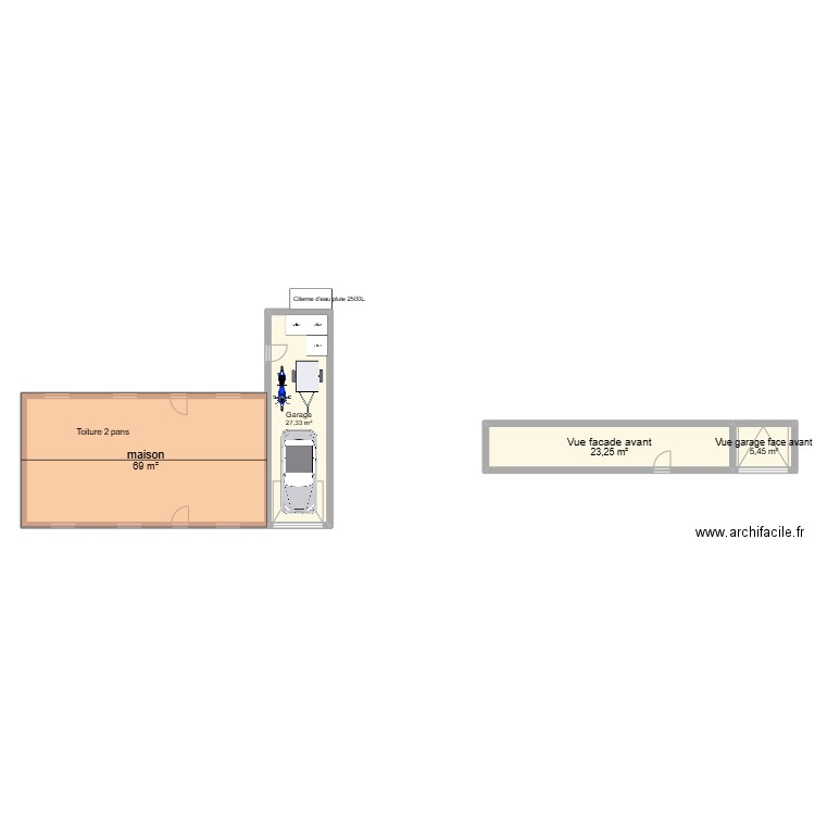 maison + garage . Plan de 4 pièces et 125 m2