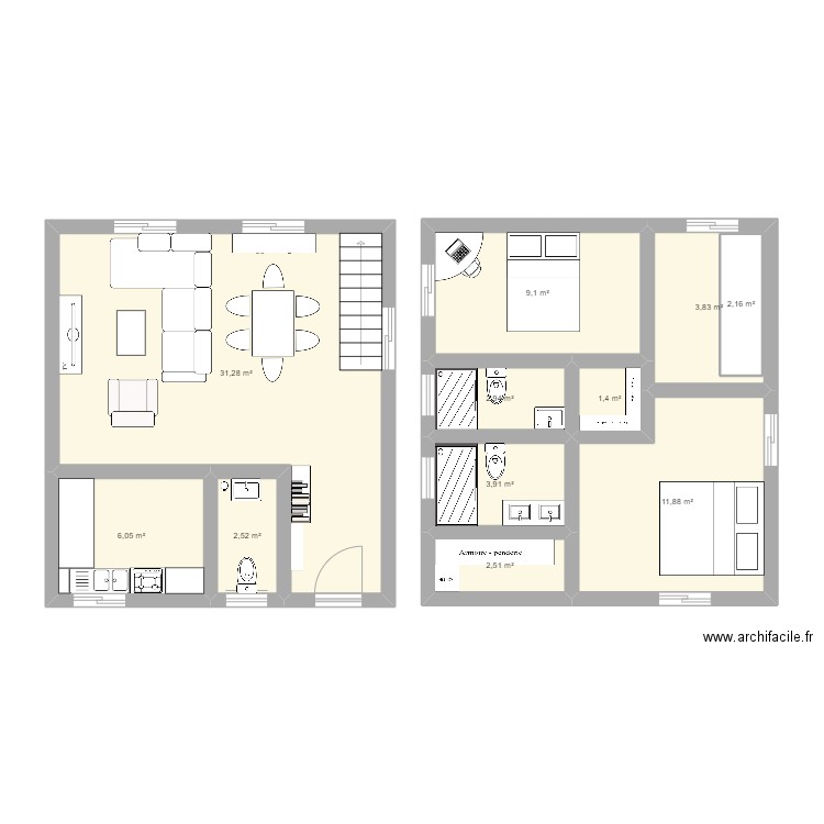 Maison location. Plan de 11 pièces et 80 m2