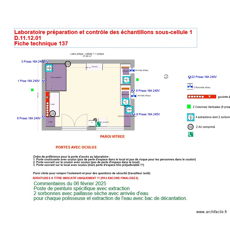 Fiche 137_labo préparation et controle échantillon ss cellule 1 V 06 février 2025. Plan de 1 pièce et 27 m2